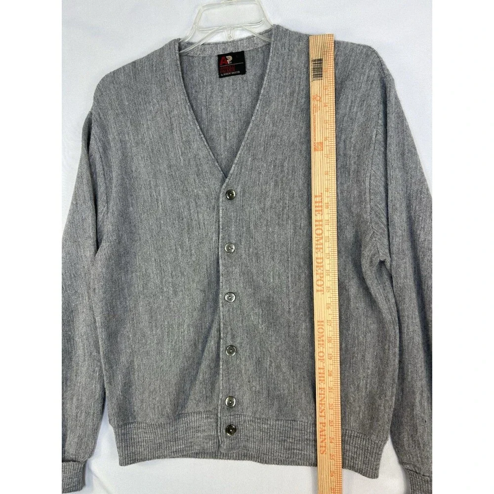 Vtg Arnold Palmer Gray Acrylic Union Made Cardigan Sweater Grandpa Large
